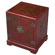 EXP Handmade Oriental Furniture - 24" Antique Style Red Leather Mandarin End Table / Nightstand