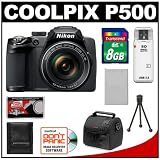 Nikon Coolpix P500 12.1 MP Digital Camera (Black) with 8GB Card + Battery + Case + Accessory Kit