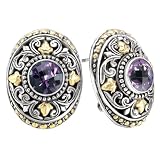 925 Silver & Amethyst Sunburst Earrings with 18k Gold Accents