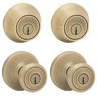 Kwikset 242T 5 CP Tylo Entry Knob and 660 Single Cylinder Deadbolt Combo Pack, Antique Brass