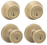 Kwikset 242T 5 CP Security Tylo Knob Combo Kit, Antique Brass, 2-Pack