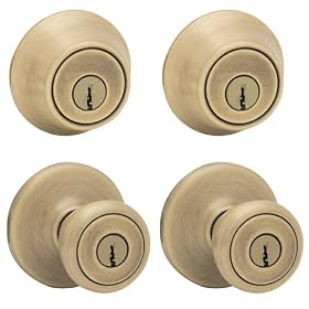 Kwikset 242T 5 CP Security Tylo Knob Combo Kit, Antique Brass, 2-Pack by Kwikset