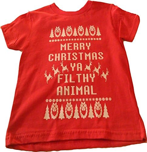 Custom Kingdom Little Boys' Merry Christmas Ya Filthy Animal T-shirt Red (18 Months)