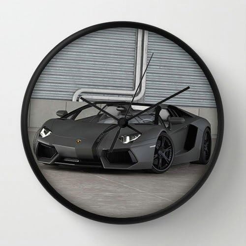 10" Diameter Wall Clock with Wheelsandmore Lamborghini Aventador Black Frame Modern Design Watch Wall 10" Diameter Unique Wall Clocks