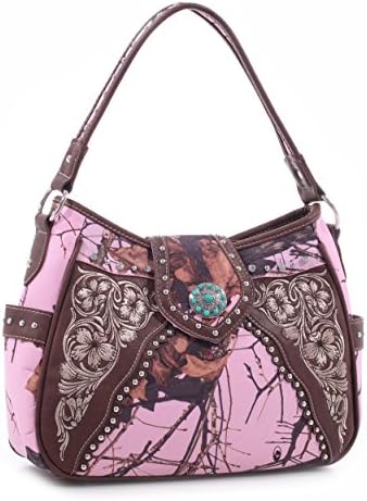 Mossy Oak Camo Western Purse with Tablet or Concealed Carry Pocket Handbag Brown Trim