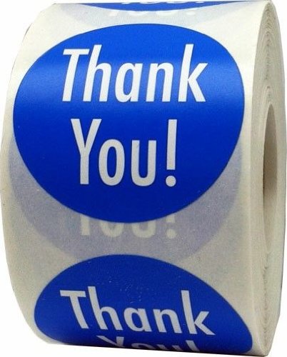 InStockLabels Thank You Labels 1 1/2 Inch 500 Adhesive Stickers, Blue With White Lettering