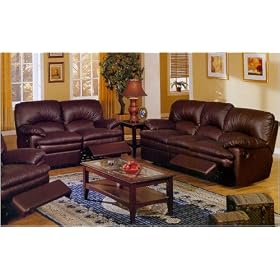 Dark Brown Leather Match Sofa With Love Seat
