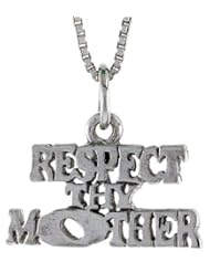 Sterling Silver RESPECT THY MOTHER Word Necklace, w/ 18 inch Box Chain