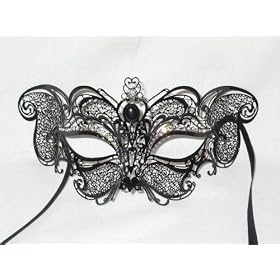 Black Metal Venetian Halloween Carnival Cat Mask Swarovski Crystals black Stone by Venice Buys - Venetian Masks