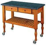 Michael Scott Monterey Kitchen Cart with Premium Charcoal Granite Top, Antique Oak