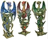 Single, Fantasy Dragon Figure on Jewel Pillar Tealight Candleholder 12