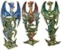 Single, Fantasy Dragon Figure on Jewel Pillar Tealight Candleholder 12"