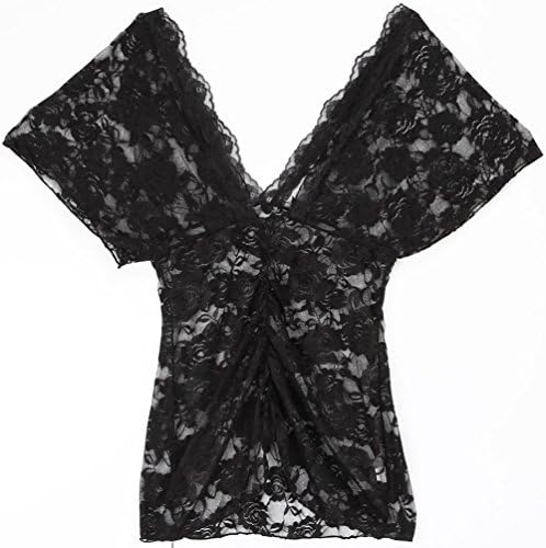 ANDI ROSE Women Tops Lingerie Sexy Floral Lace Dress Sleepwear with G-string Black
