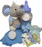 Art of Appreciation Gift Baskets Sweet Baby Boy Saving Bank Bottle Gift Set with Plush Elephant