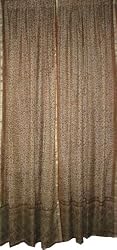 2 Brown Floral Poly Silk Saree Curtain Drapes Panels Window Treatment 84"