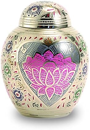 Lotus Blossom Bronze Dog, Cat Animal Memorial Urn - Extra Small - Holds Up to 20 Cubic Inches of Ashes - Silver Pet Cremation Urn for Ashes
