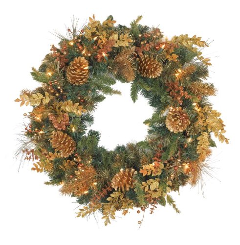 GKI/Bethlehem Lighting Radiant Gold 30-Inch Christmas Wreath with 50 Clear Mini Lights