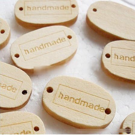 12*19mm "Handmade" Patterns Wooden Buttons Letter Marking 12pcs