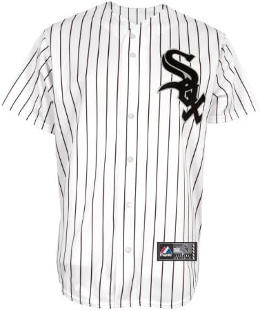 MLB Men's Chicago White Sox Jake Peavy White/Black Pinstripe Home Short Sleeve 6 Button Synthetic Replica Baseball Jersey (White/Black Pinstripe, X-Large)