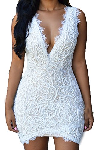 Zkess Women's Solid Sleeveless Club Lace Vintage Dress