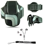 Black Adjustable Deluxe Sportband / Workout Armband with Adaptable Neck Str ....