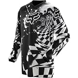 Fox Racing HC Checked Out Youth Boys MX/Off-Road/Dirt Bike Motorcycle Jersey w/ Free B&F Heart Sticker Bundle - White/Black / X-Large