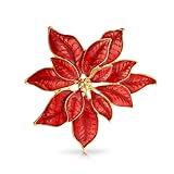 Bling Jewelry Gold Plated Red Enamel Poinsettia Flower Christmas Brooch Pin thumbnail