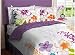 Purple, Green, Orange & White Girls Multi Flower Full Comforter Set (7 Piece Bed In A Bag)