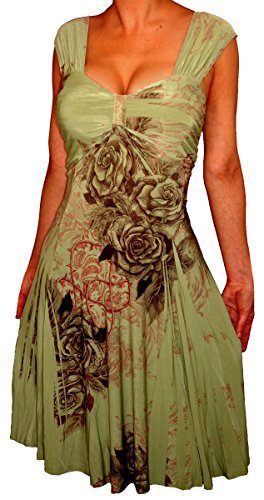 Funfash Women's Plus Size Cocktail Dress Sage Green Black Floral Plus Size Dress