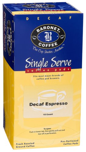 Baronet Coffee Single Decaf Espresso E.S.E. Espresso Pods, 18-Count Boxes (Pack of 4) by Coffee Pods