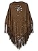 Women's Coffee Suedette Laser Cut Fringed Cape Coat Fringed Bikini Cover up Shawl Scarf