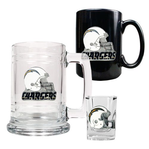 San Diego Chargers NFL 15oz Tankard, 15oz Ceramic Mug & 2oz Shot Glass Set - Helmet Logo