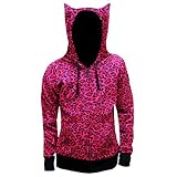 Womens Pink Leopard Print Kitty Cat Ears Hoodie