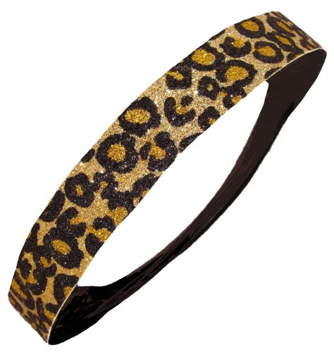 Glitter Headband Gold and Black Cheetah by Kenz Laurenz - Elastic Stretch Sparkly Fashion Headbands for Teens Girls Women Softball Pack Volleyball Basketball Set Sports Teams Store