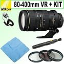 Nikon 80-400MM F/4.5-5.6D ED Autofocus VR Zoom Nikkor Lens and Accessory Outfit