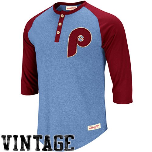 Philadelphia Phillies Light Blue Mitchell & Ness Fastball 3/4 Sleeve Henley T-Shirt at Amazon.com