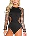 iHeartRaves Naughty Net Bodysuit Long Sleeve Rave Bodysuit One Piece (Black)