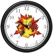 Autumn (Fall) Leaves with Two Ladybugs Kissing Wall Clock by WatchBuddy Timepieces (Black Frame)