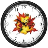 Autumn (Fall) Leaves with Two Ladybugs Kissing Wall Clock by WatchBuddy Timepieces (Slate Blue Frame)