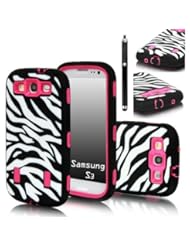 Sports: 2 in1 Accessory Set Black White Pink Zebra Stripe Frame Combo Hard Case for Samsung Galaxy S3 S III i9300 Hard Protective Case Cover Bag Case Protector + 1x Bling Metal Stylus Touch Pen Set cell phone Tablet Pen - Black - Poposh