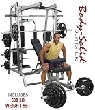 Body Solid Series 7 Smith Machine w/ 500 lb. Rubber Grip Olympic Weight Set GS348QP4_OSR500S