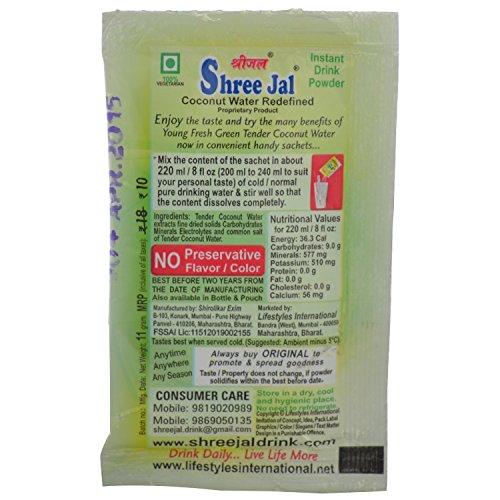 Buy Shreejal Coconut Water mix Pack of 20 Sachets, (11 gram each) on