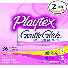 Playtex Gentle Glide Tampons, Deodorant, Multipack of 18 Regular and 18 Super Absorbency Tampons, 36-Count Boxes (Pack of 2)