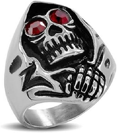 Jewelry Trends 316L Stainless Steel Grim Reaper Red CZ Eyed Wide Cast Ring Size 12