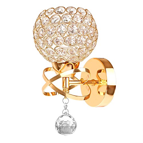 Sunsbell Modern Luxury Crystal Wall Light Chrome Finish Wall Sconce Lighting Fixture (Gold)