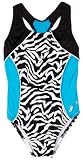 Speedo Girls 7-16 Zebra Side Splice 1 Piece Swimsuit, New Surf, 7