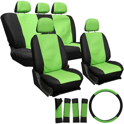 OxGord 17pc Leatherette Seat Cover Set, Airbag Compatible, for TOYOTA AVALON, Green & Black