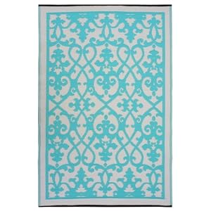 5 x 8 Cream and Turquoise Venice Outdoor Rug