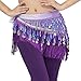 ZLTdream Belly Dance Tassels Triangle Hip Scarf With Coins Sequins Purple