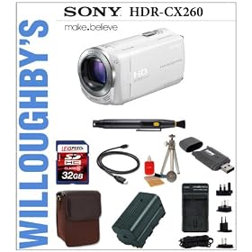 Sony HDR-CX260V High Definition Handycam Camcorder (White) + LEXSpeed 32GB SDHC Memory Card + Targus Bijou Grande Stylish Camera Case + International Travel Charger + Spare Battery plus Bonus Sunpak Solar Flashlight & Charger